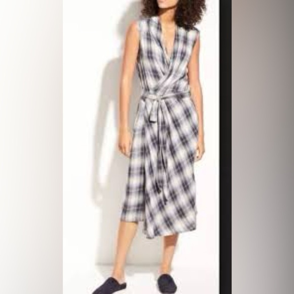 Vince Black and White Checkered Wrap Dress Women’s Small S